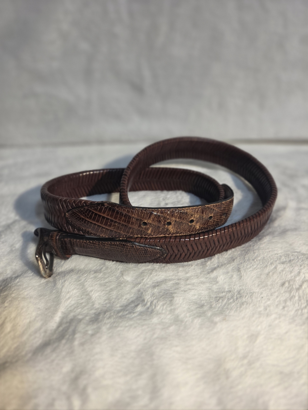 Men's Woven Leather Belt in Brown - Picture 4 of 5